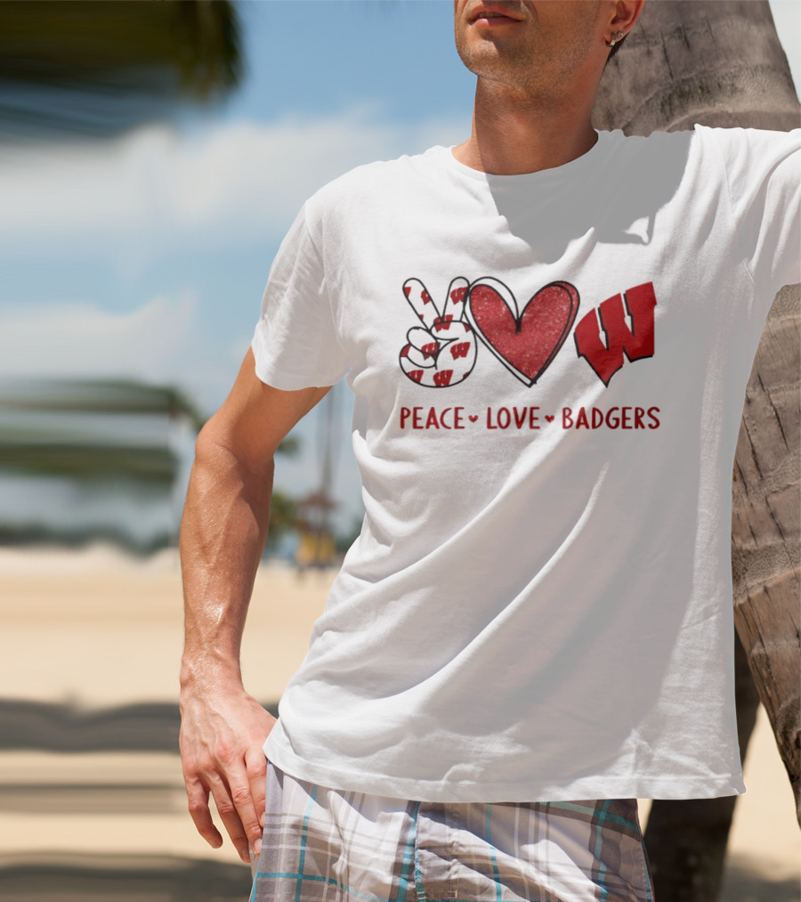 Peace Love Badgers Wisconsin Football Heart Sign T-Shirt