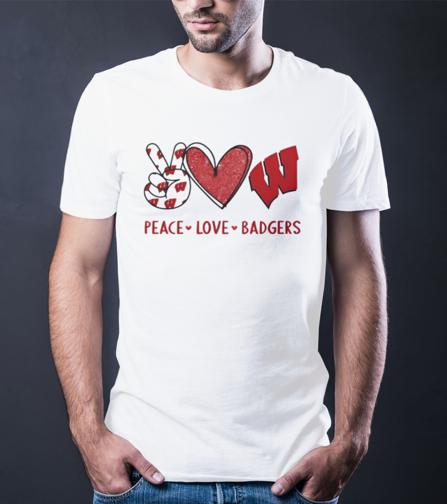 Peace Love Badgers Wisconsin Football Heart Sign T-Shirt