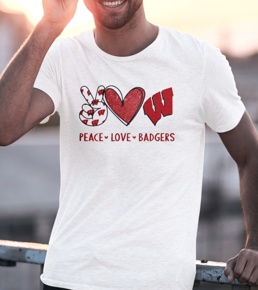 Peace Love Badgers Wisconsin Football Heart Sign T-Shirt