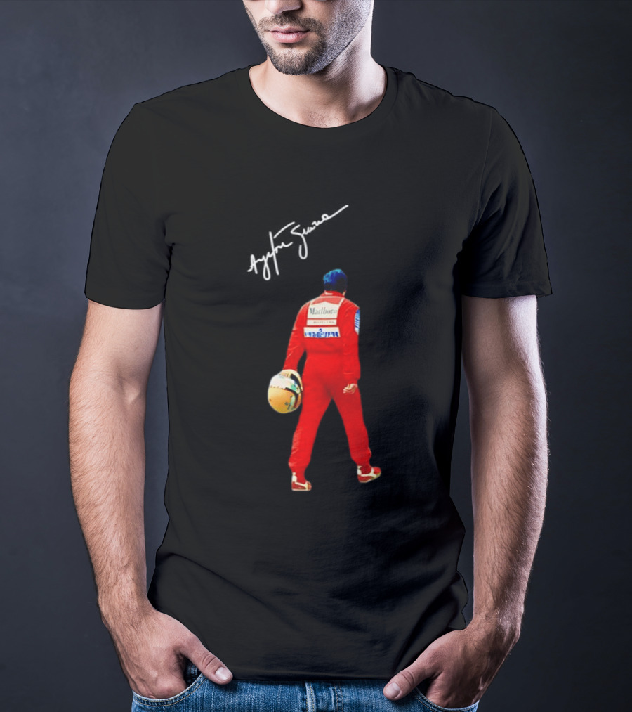 Ayrton Senna Racing Motorsport Legend Marlboro McLaren F1 Driver Iconic Branding T-Shirt
