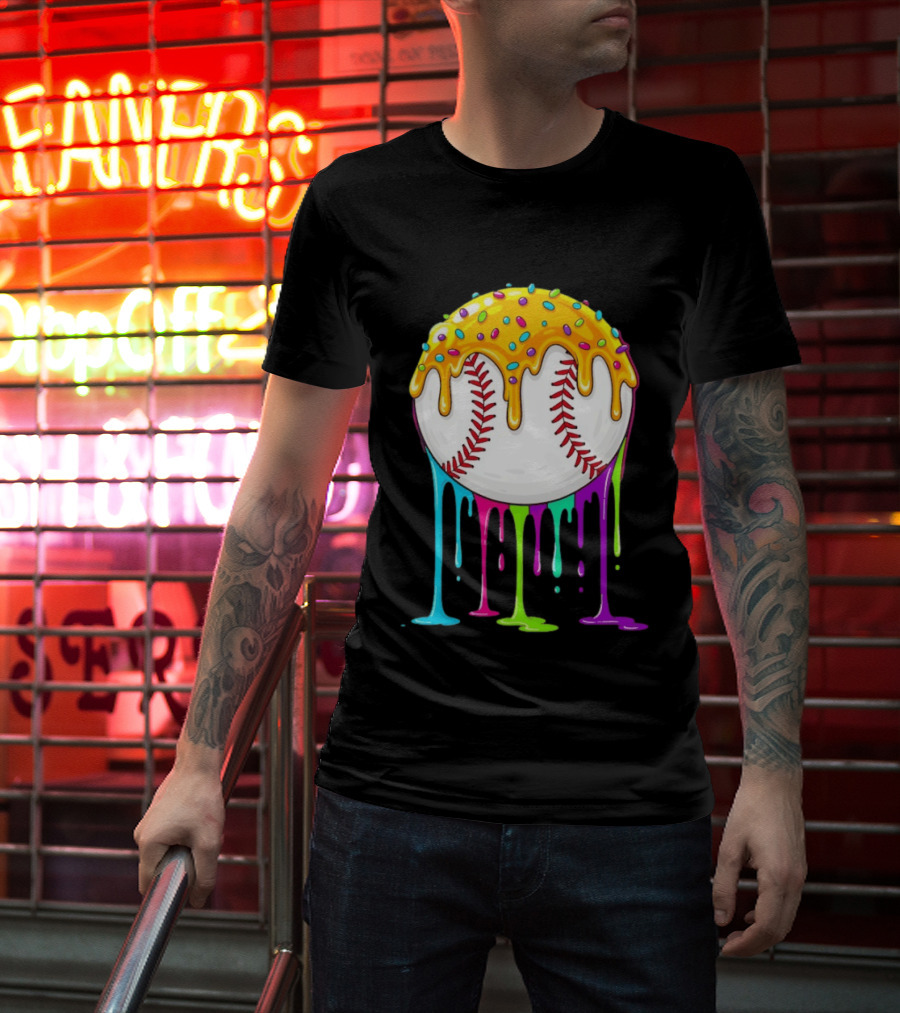 Baseball Dripping Icing Candy Sprinkles Rainbow T-Shirt