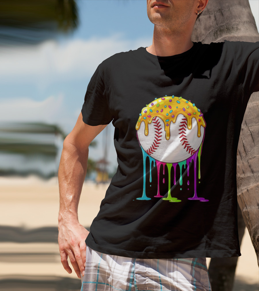 Baseball Dripping Icing Candy Sprinkles Rainbow T-Shirt