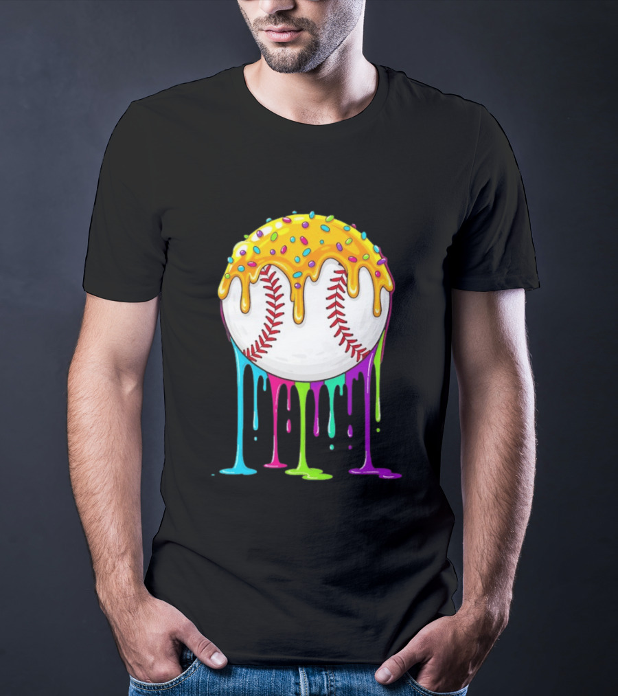 Baseball Dripping Icing Candy Sprinkles Rainbow T-Shirt