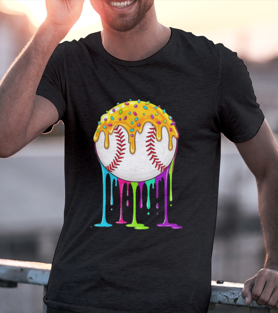 Baseball Dripping Icing Candy Sprinkles Rainbow T-Shirt