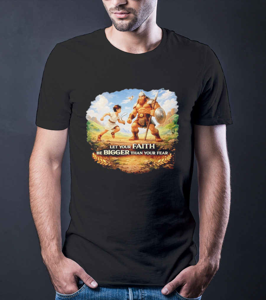 David And Goliath Let Your Faith Be Bigger Than Your Fear Christian Message T-Shirt