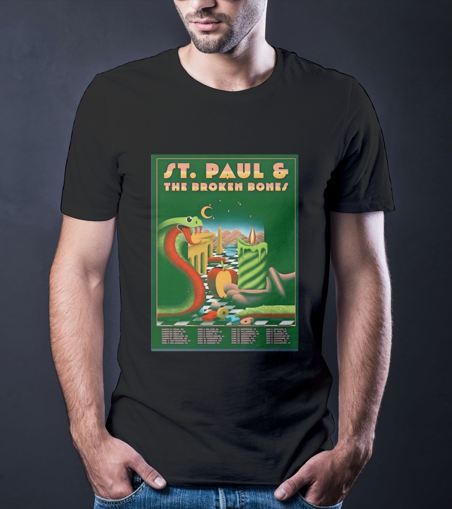 St Paul And The Broken Bones 2026 North America Tour Snake Candle Chessboard T-Shirt