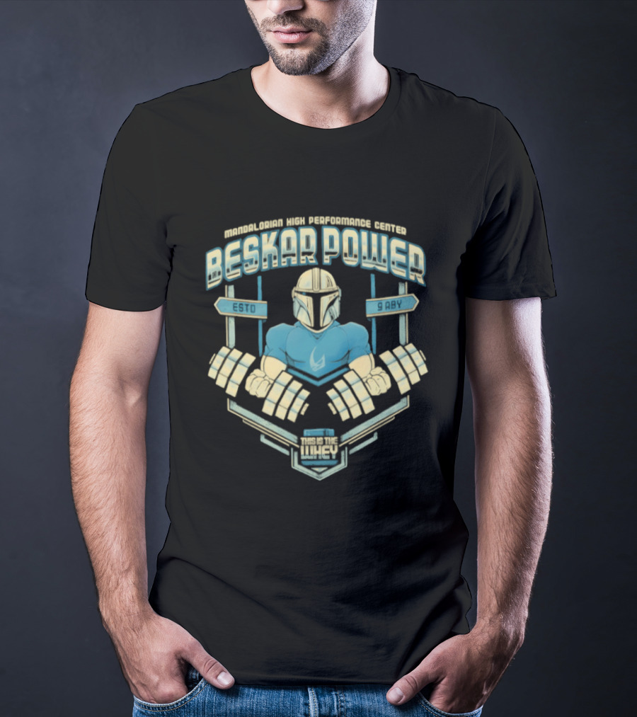 Mandalorian Beskar Power Dumbbell Curls Esto 9 ABY Fitness Motivation T-Shirt