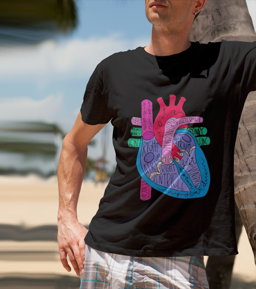 Heart Anatomy Aorta Pulmonary Artery Superior Vena Cava Right Atrium Ventricle Diagram T-Shirt