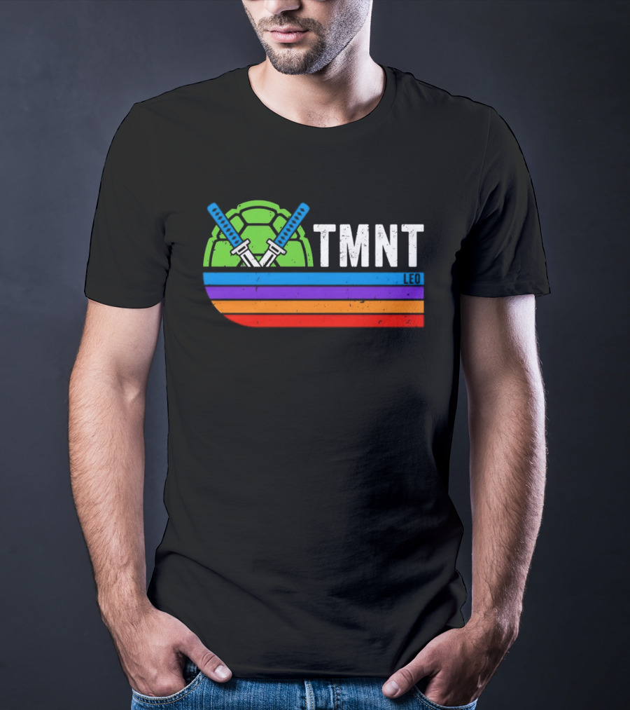 TMNT Leonardo Leo Swords Turtle Shell Colorful Stripes T-Shirt