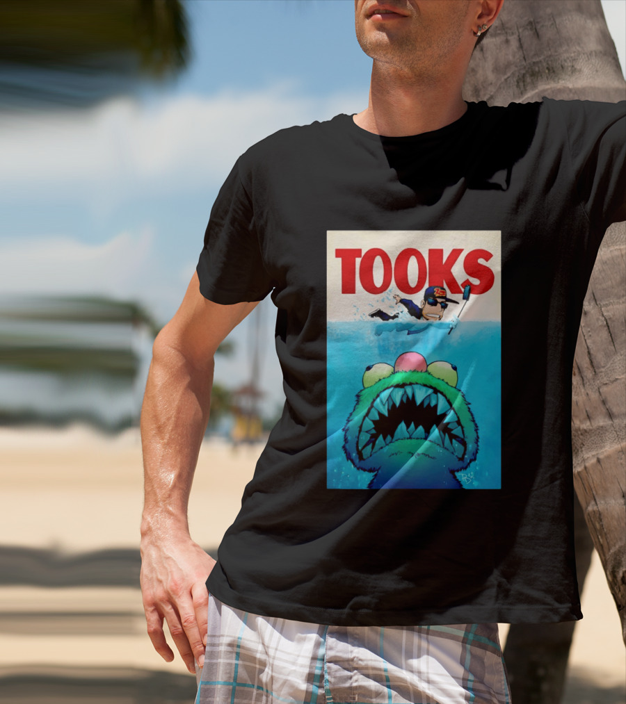 TOOKS Cartoon Giant Monster Inspired By Jaws With Diver And Cap T-Shirt