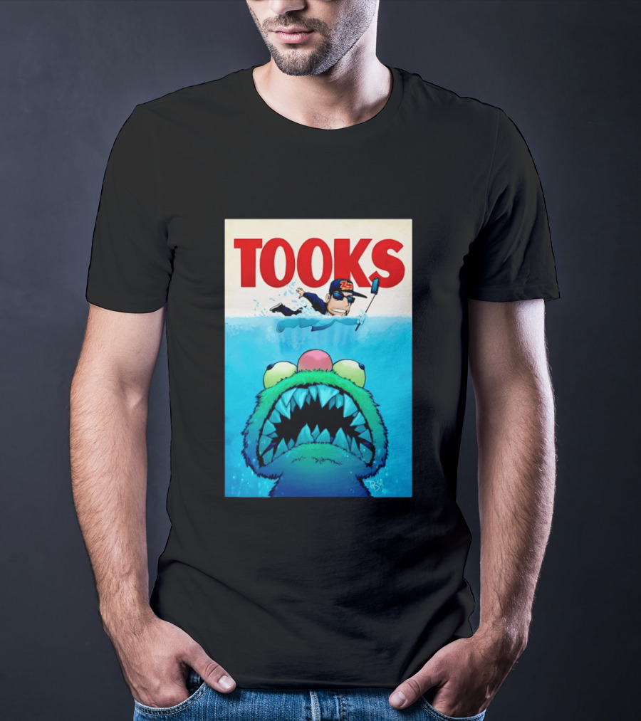 TOOKS Cartoon Giant Monster Inspired By Jaws With Diver And Cap T-Shirt