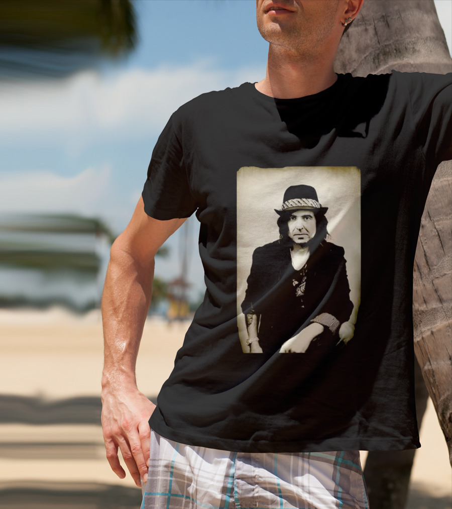 Phil Campbell Vintage Style Portrait Wearing Hat T-Shirt