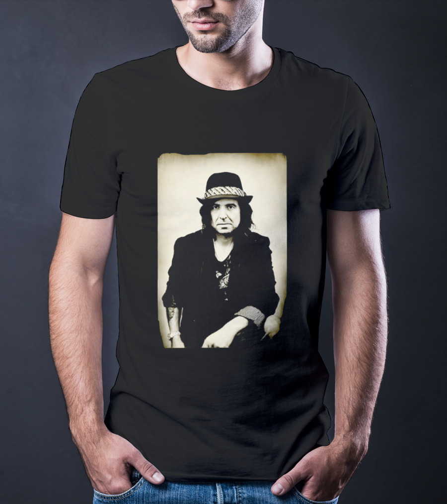 Phil Campbell Vintage Style Portrait Wearing Hat T-Shirt