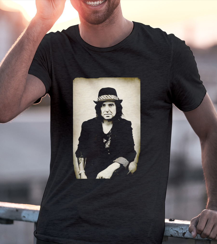 Phil Campbell Vintage Style Portrait Wearing Hat T-Shirt