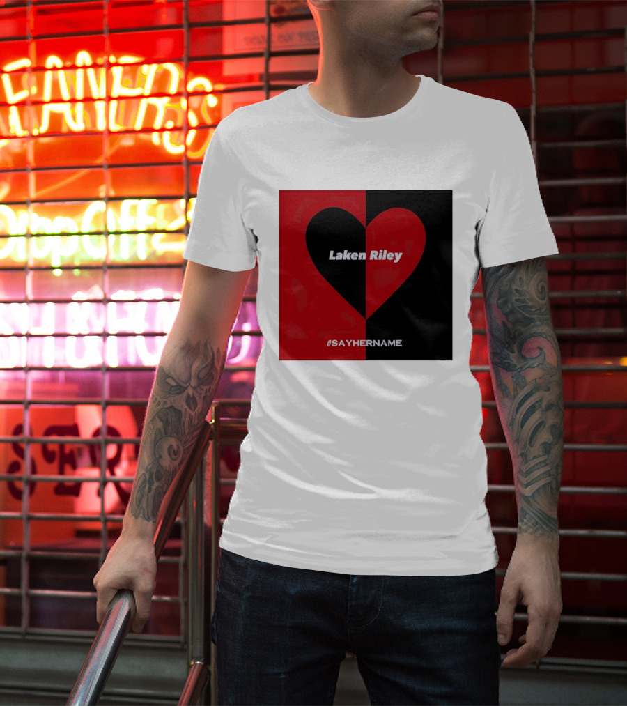 Laken Riley Heart SayHerName Red Black Heart Shape T-Shirt
