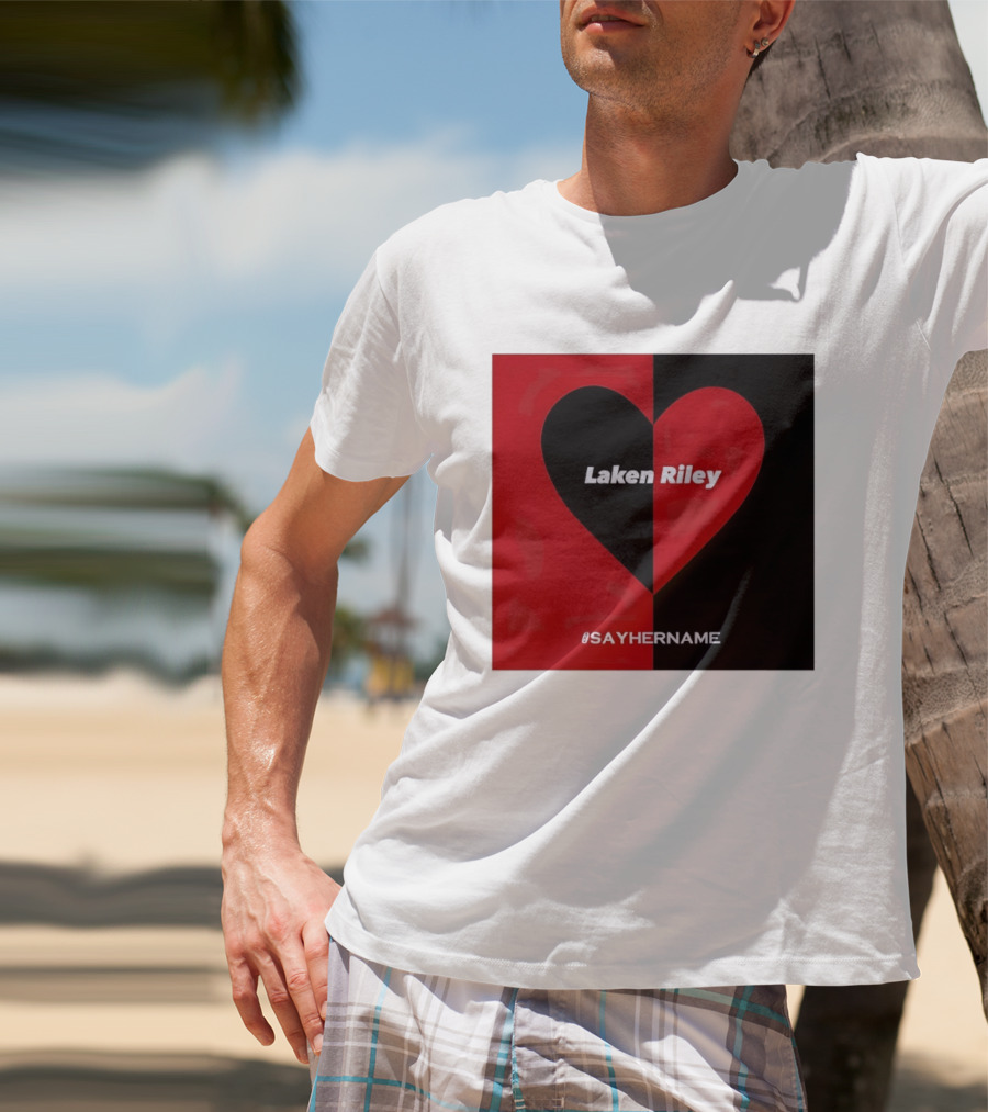 Laken Riley Heart SayHerName Red Black Heart Shape T-Shirt