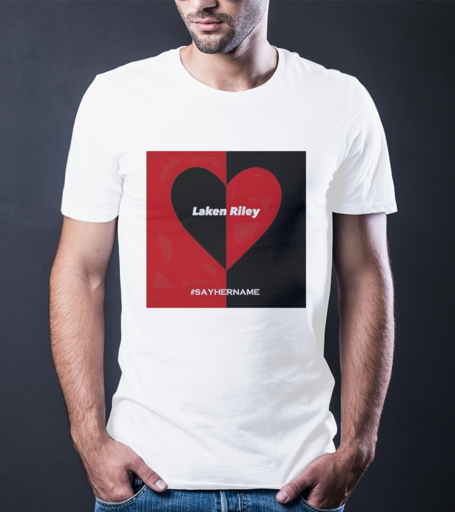Laken Riley Heart SayHerName Red Black Heart Shape T-Shirt