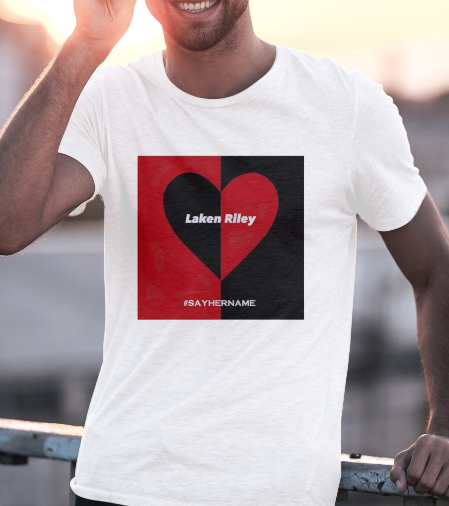 Laken Riley Heart SayHerName Red Black Heart Shape T-Shirt
