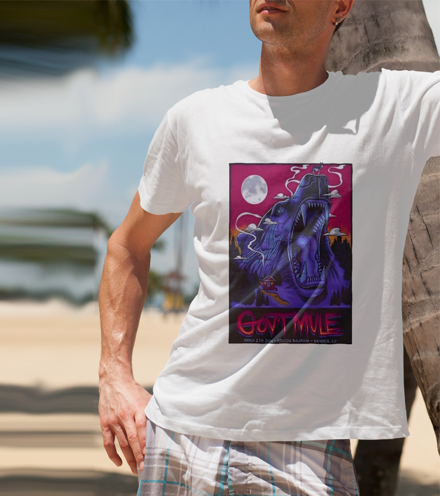 Govt Mule Mission Ballroom Denver March 27 2026 Mystical Bear And Moon Scene T-Shirt
