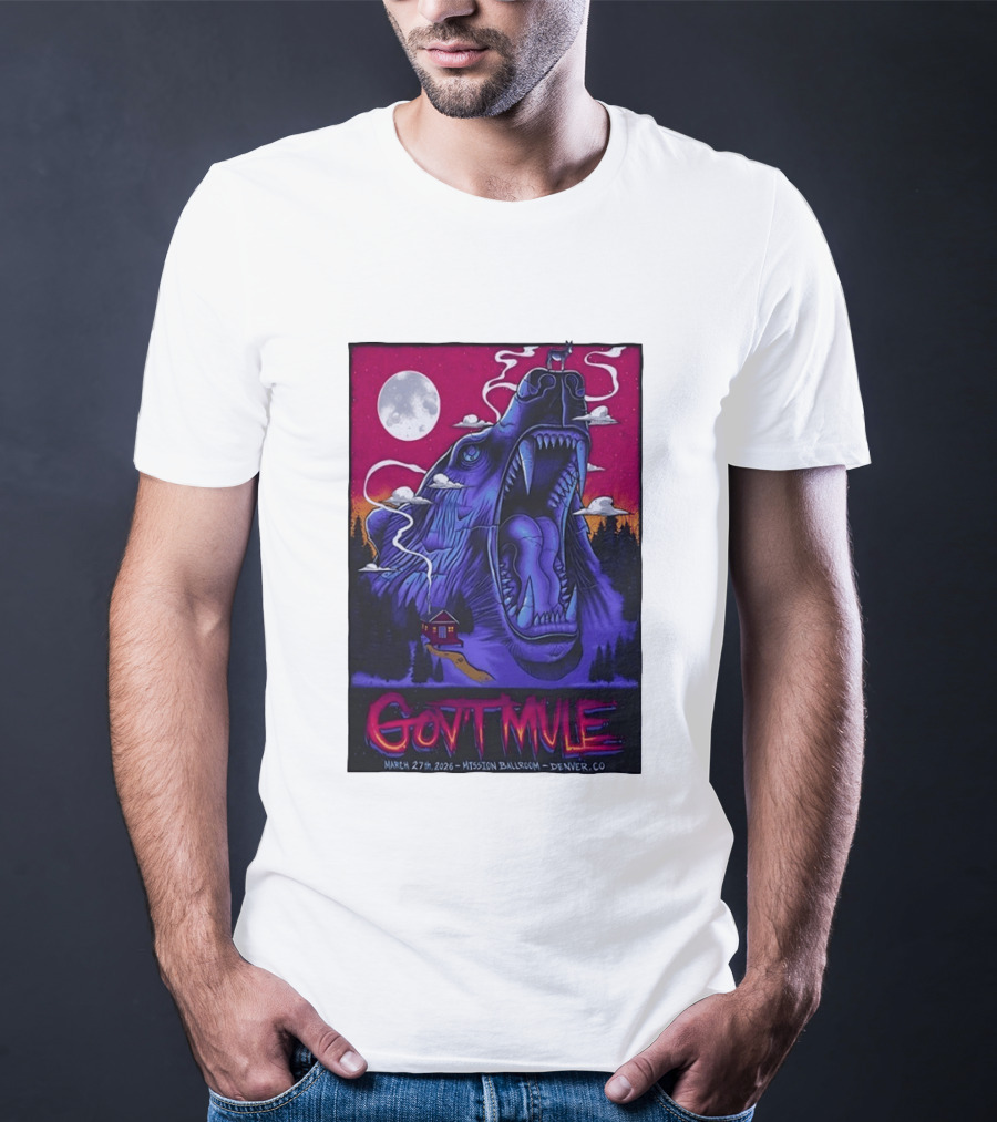 Govt Mule Mission Ballroom Denver March 27 2026 Mystical Bear And Moon Scene T-Shirt