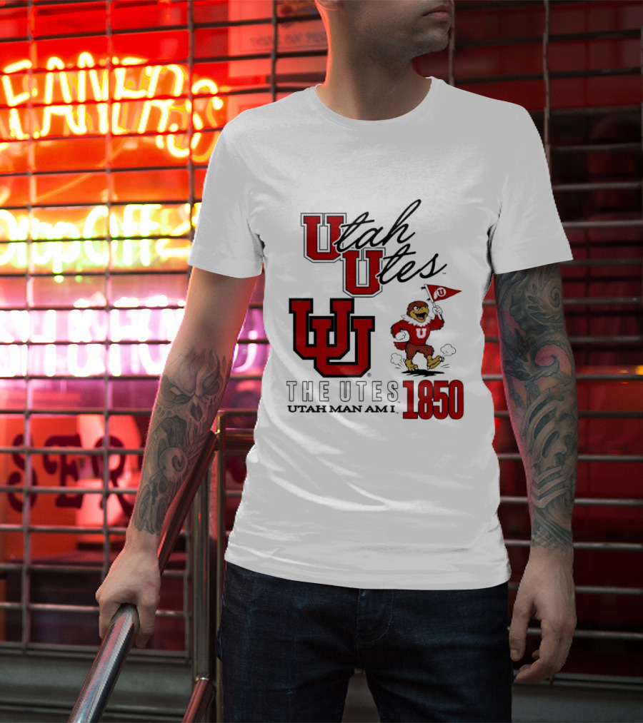 Utah Utes The Utes Utah Man Am I 1850 UU Holding Flag T-Shirt