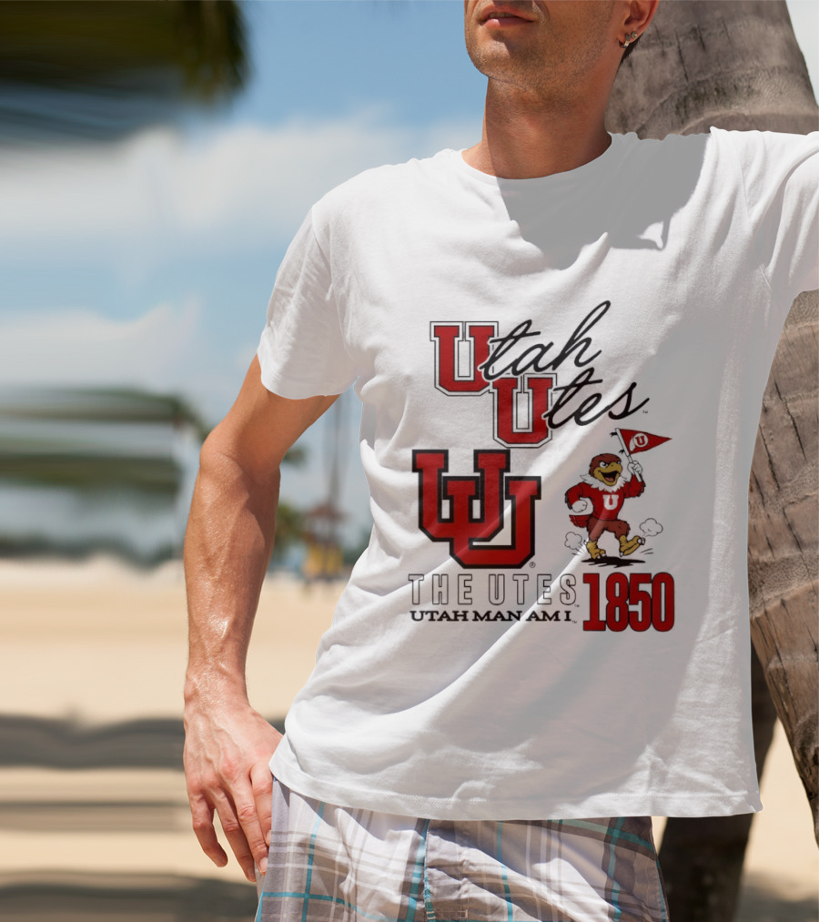 Utah Utes The Utes Utah Man Am I 1850 UU Holding Flag T-Shirt