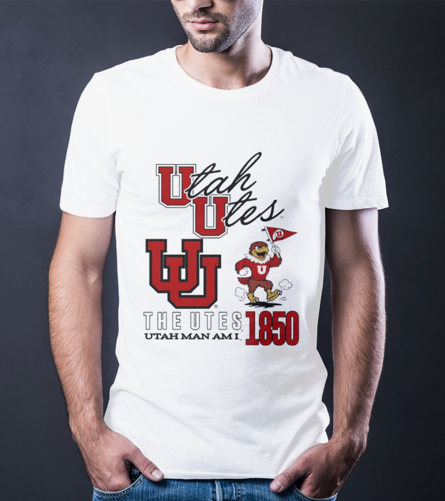 Utah Utes The Utes Utah Man Am I 1850 UU Holding Flag T-Shirt