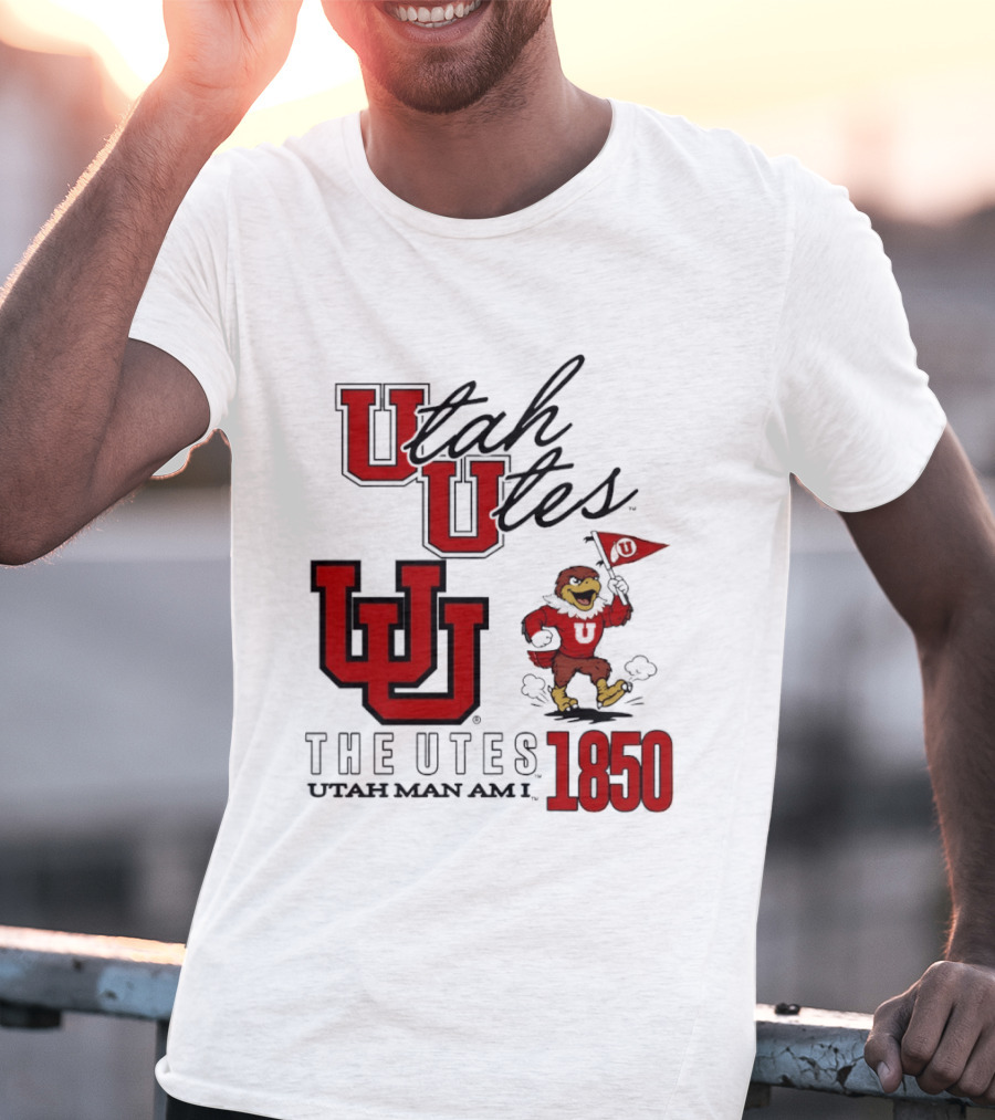 Utah Utes The Utes Utah Man Am I 1850 UU Holding Flag T-Shirt