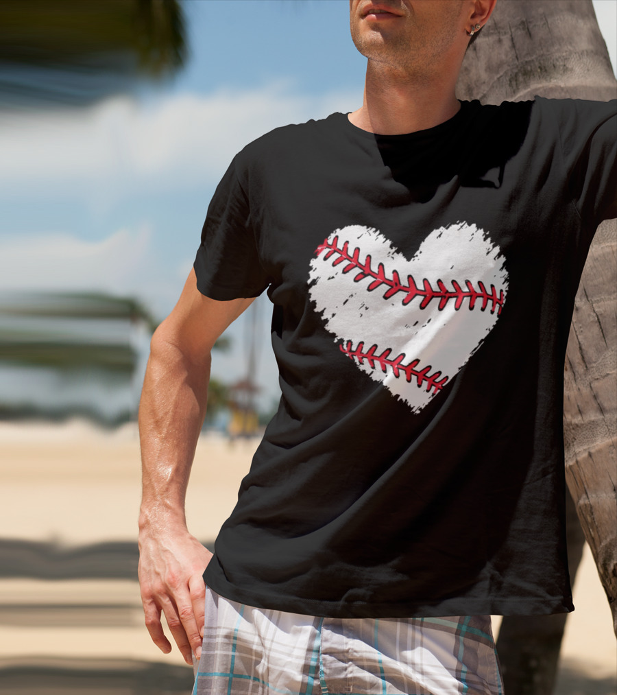 Heart Shaped Baseball Stitching Love Baseball T-Shirt