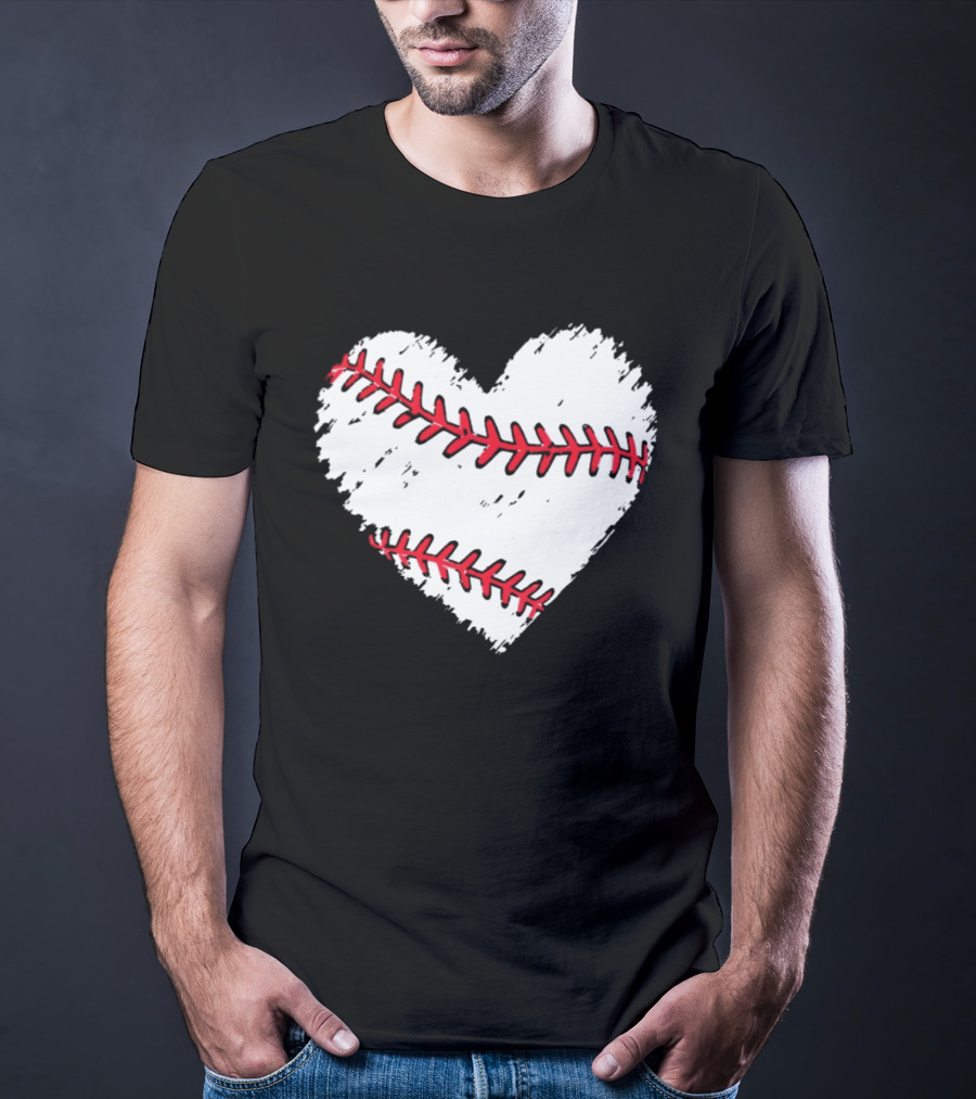 Heart Shaped Baseball Stitching Love Baseball T-Shirt