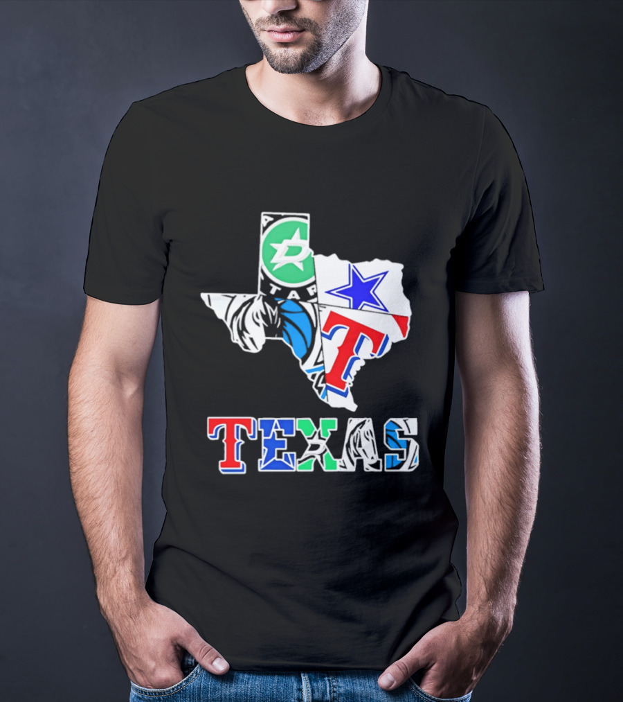 Texas Dallas Stars Mavericks Cowboys Rangers Sports Map T-Shirt