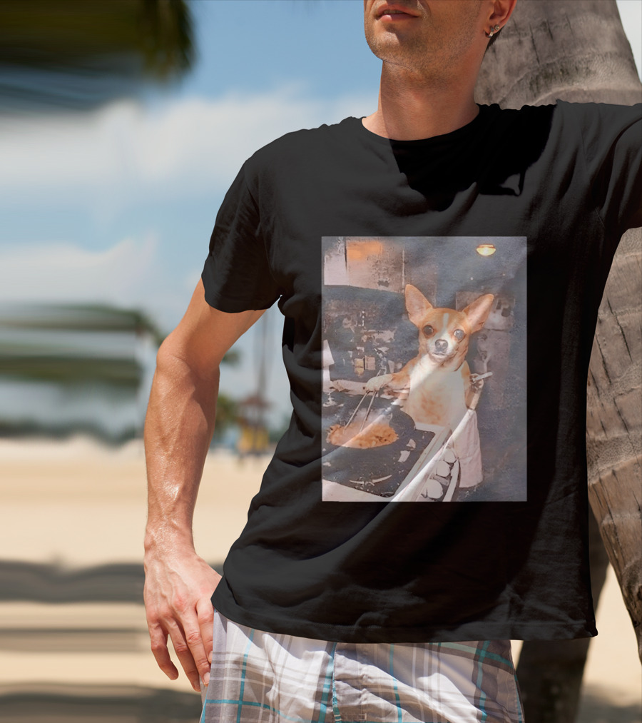 Chihuahua In Apron Cooking While Smoking In Vintage Kitchen Scene T-Shirt