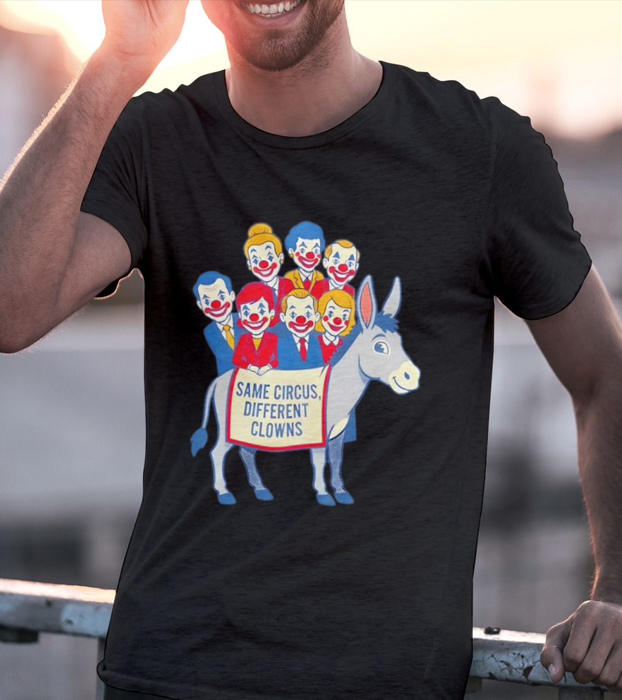 Same Circus Different Clowns Riding A Donkey Clown Faces T-Shirt