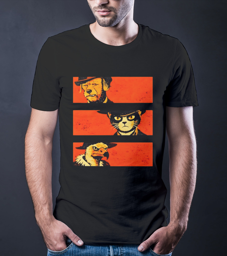 Dog The Good Cat The Bad Eagle The Ugly Western Animal Trio T-Shirt