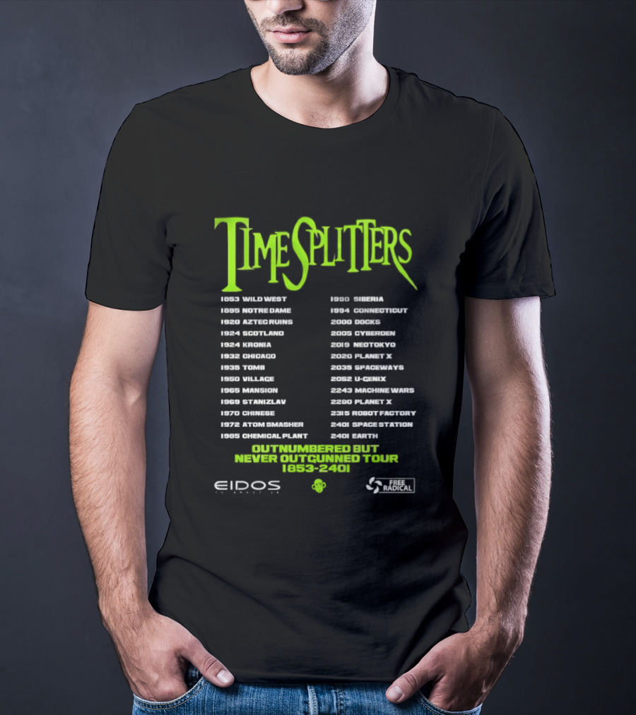 TimeSplitters Eidos Games 1853 2401 World Tour Event Locations List T-Shirt