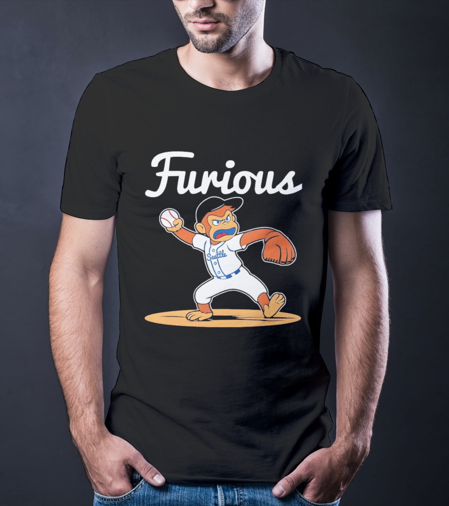 Furious George Seattle Baseball Monkey Pitcher T-Shirt