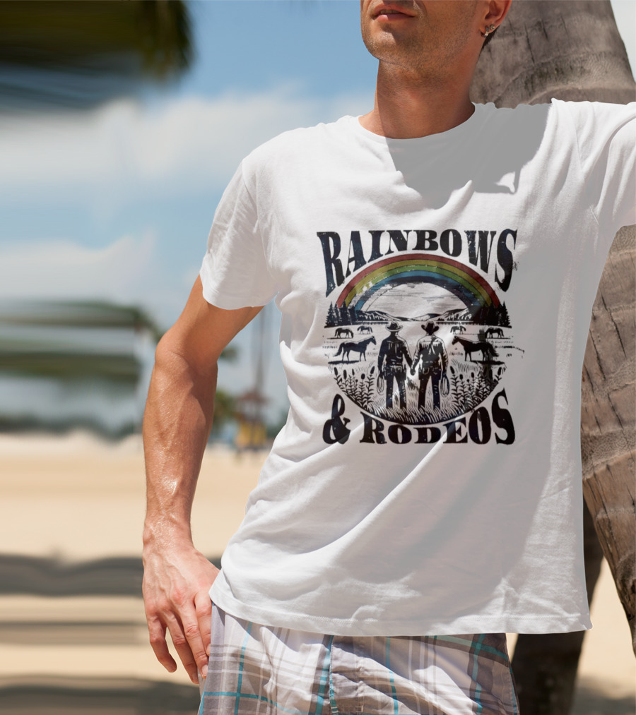 Rainbows Rodeos Western LGBT Pride Cowboys And Horses T-Shirt