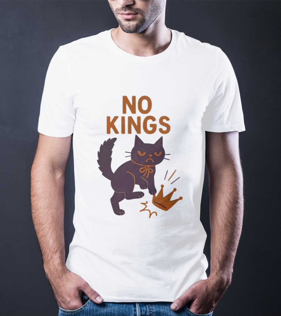 No Kings Black Cat Kicking Crown T-Shirt