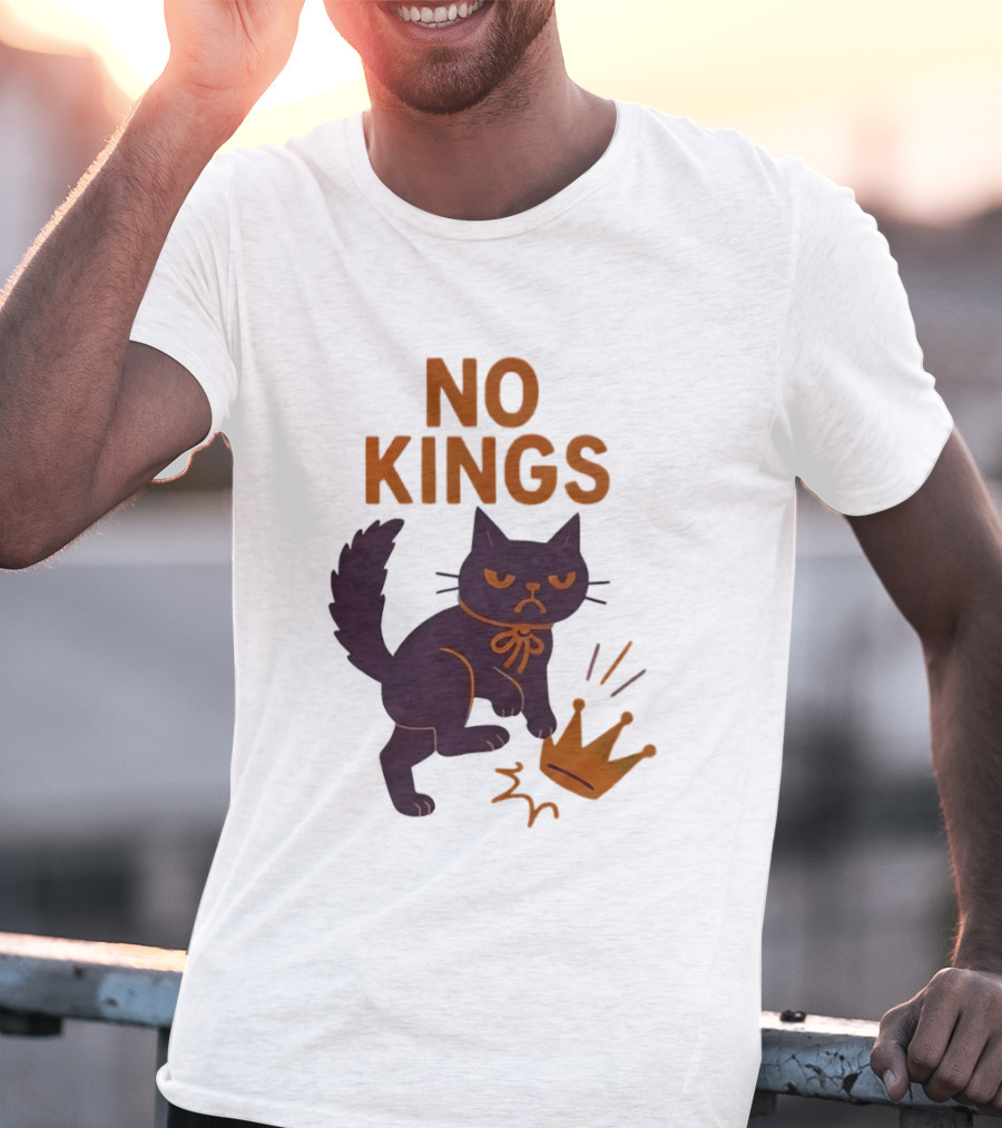 No Kings Black Cat Kicking Crown T-Shirt