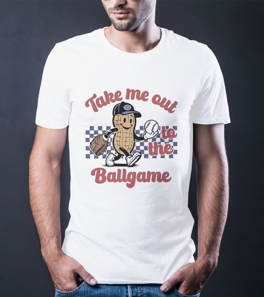 Take Me Out To The Ballgame Peanut Baseball Player With Glove And Bat T-Shirt