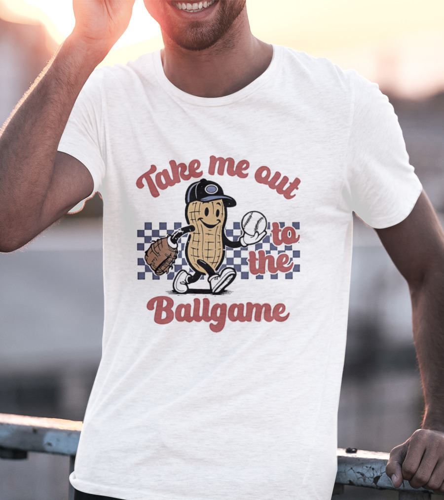 Take Me Out To The Ballgame Peanut Baseball Player With Glove And Bat T-Shirt