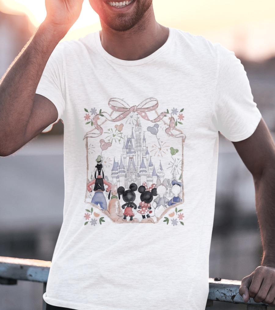 Family Mickey Cartoon Castle Fireworks Most Magical Place On Earth T-Shirt