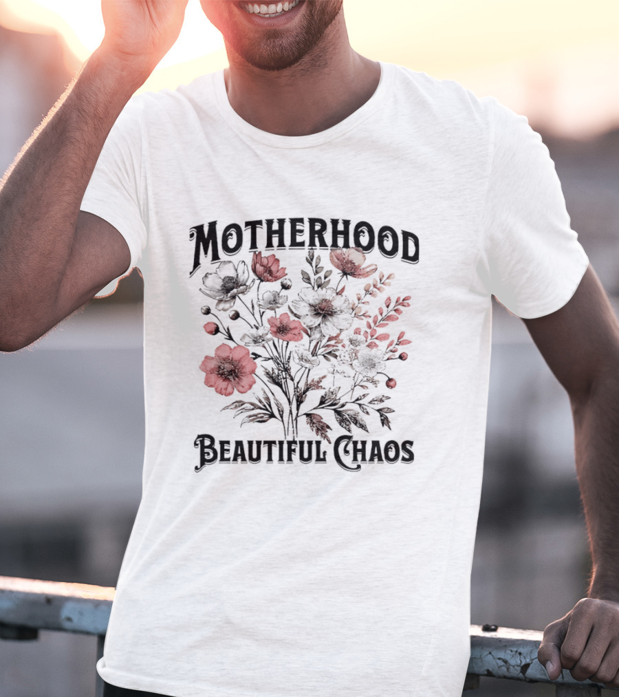 Motherhood Beautiful Chaos Red Floral Blooms T-Shirt