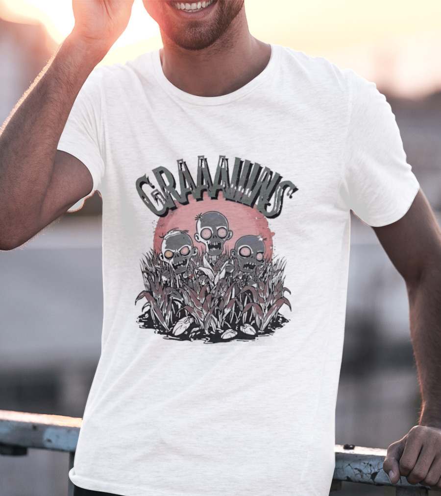 Zombie Graaains Creepy Undead Rising In Cornfield Night Scene T-Shirt