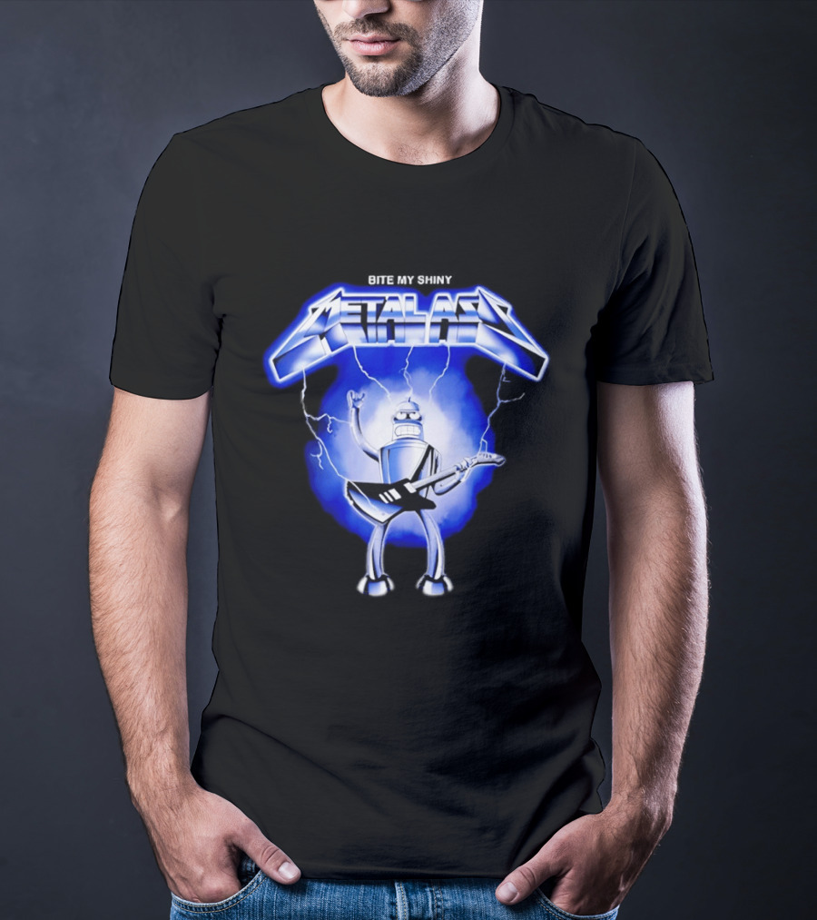 Bite My Shiny Metal Ass Lightning Robot Guitarist T-Shirt
