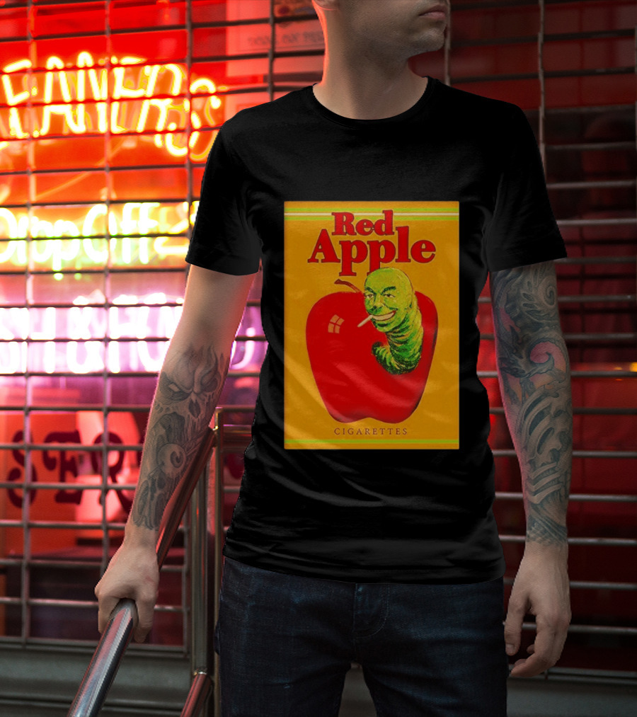 Red Apple Cigarettes Worm Character On Apple T-Shirt