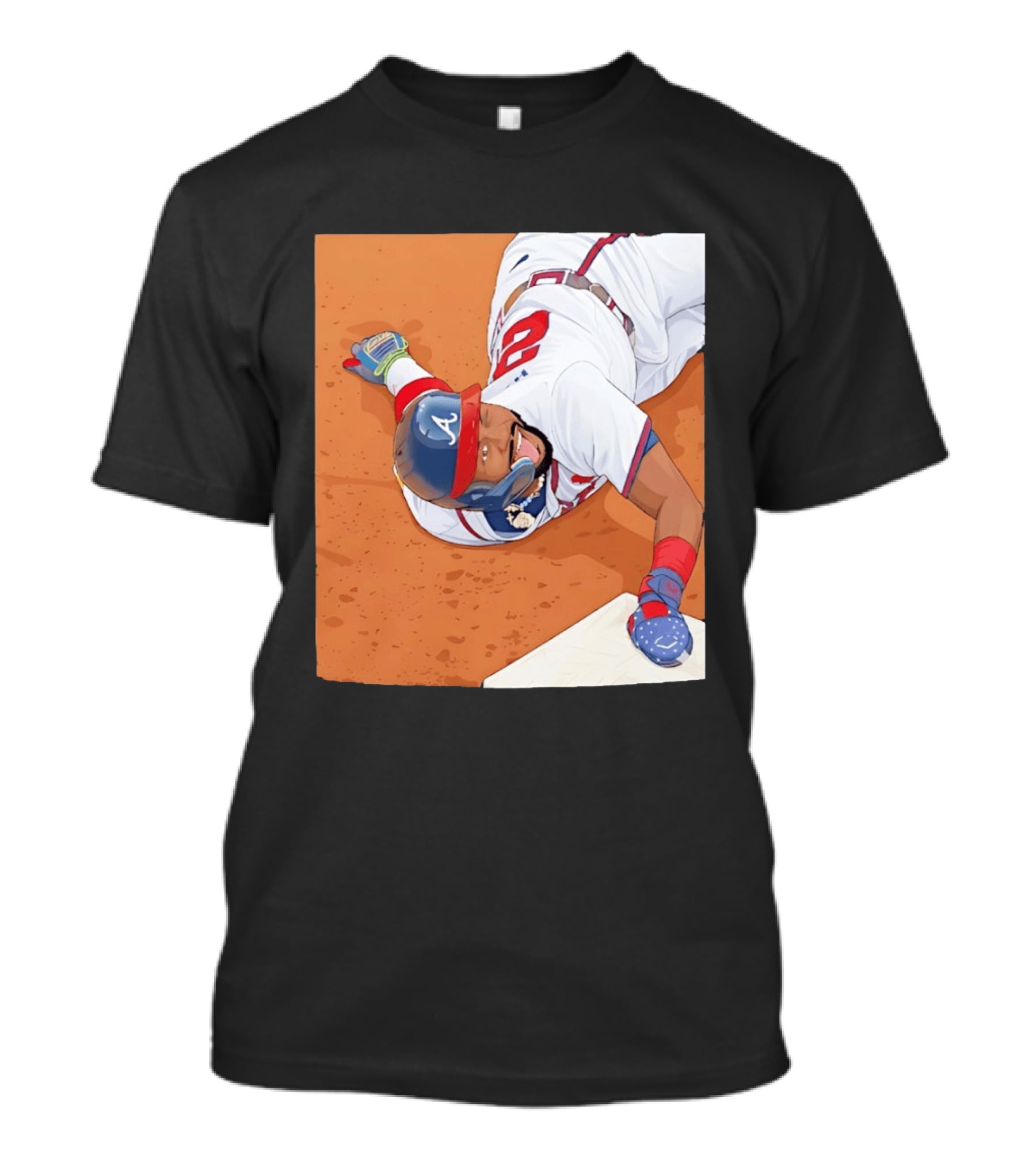 Ronald Acuna Jr Atlanta Braves Outfielder Sliding Baseball Action T-Shirt