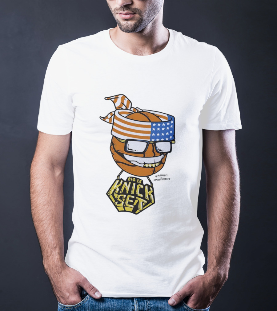 Big 15 Knick Set Basketball Wearing USA Flag Bandana And Glasses T-Shirt