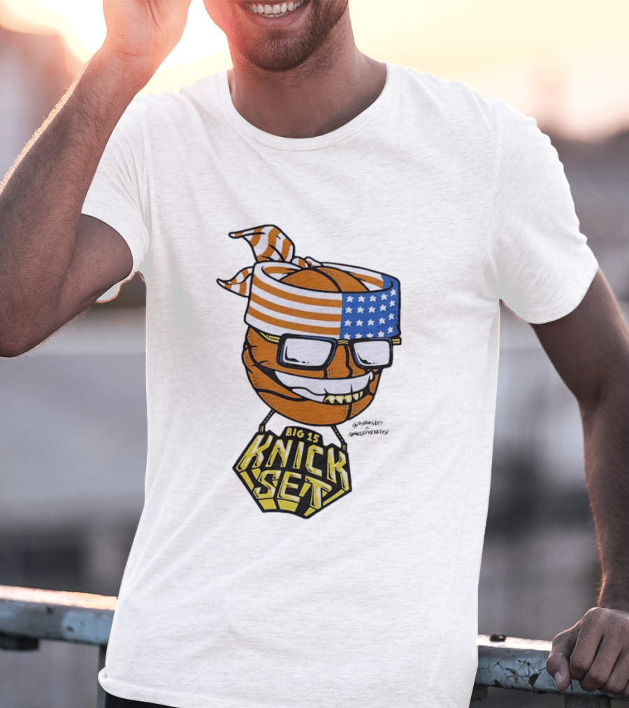 Big 15 Knick Set Basketball Wearing USA Flag Bandana And Glasses T-Shirt