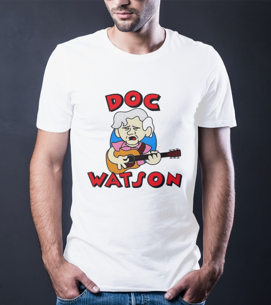 Doc Watson Cartoon Guitar Player Iconic Folk Music Legend T-Shirt